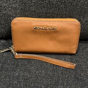 Michael Kors Brown Wristlet with Gold Accents